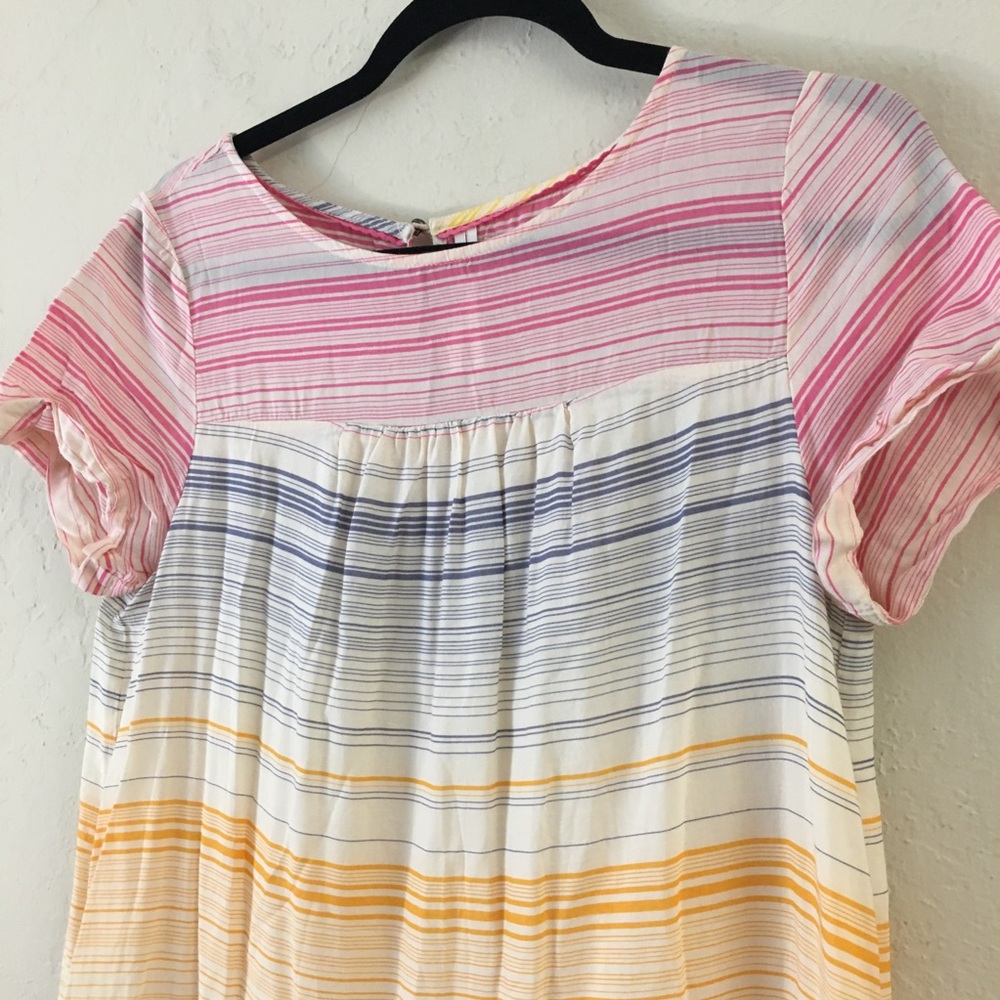 Anthropologie Tiered Short Sleeve Maxi Dress Small Pink Pockets Casual Oversized - Picture 4 of 12